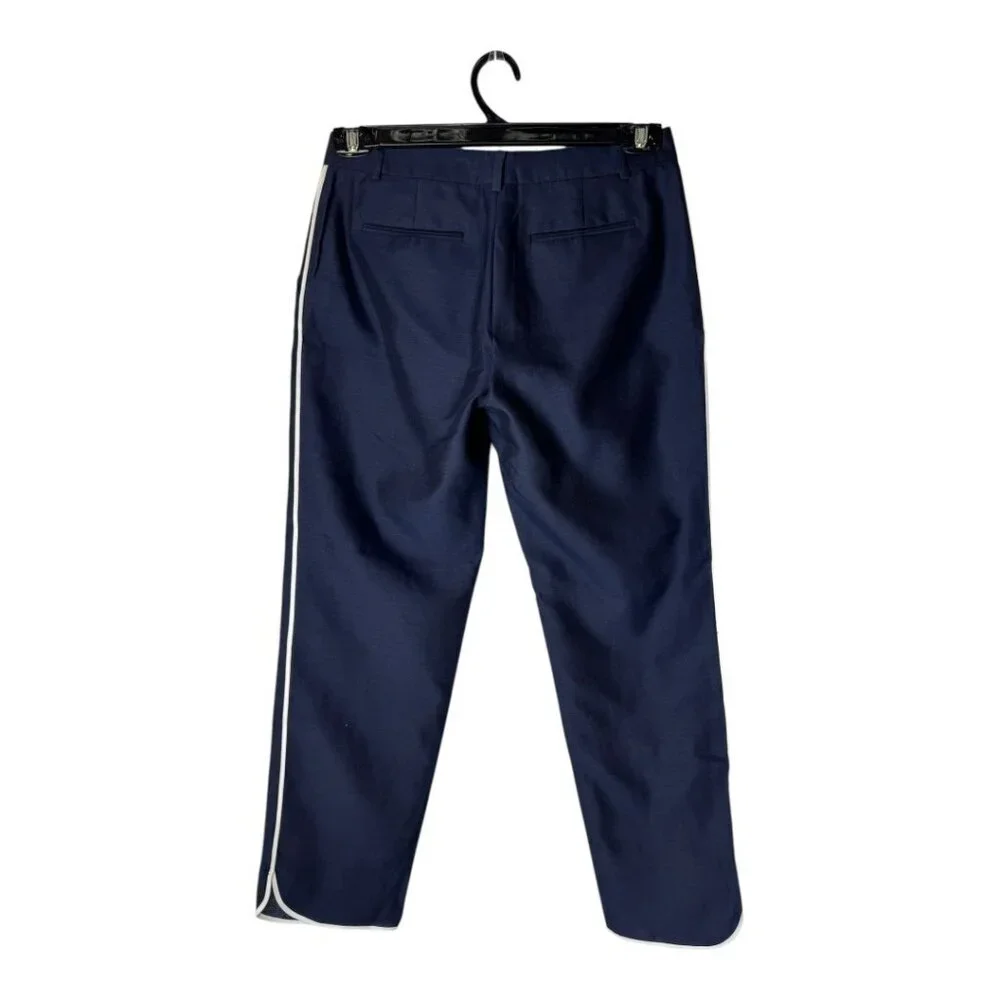 J Crew Collection Pants Women‎ 2 Navy Blue Silk Blend Ivory Stripe Side Preppy